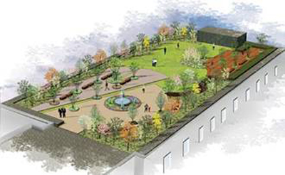 噴水のある屋上ガーデン