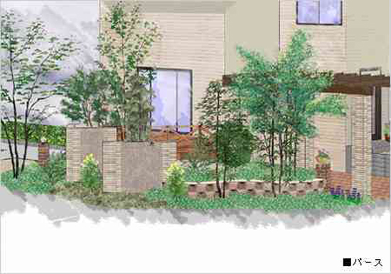 緑がいっぱいの庭パース