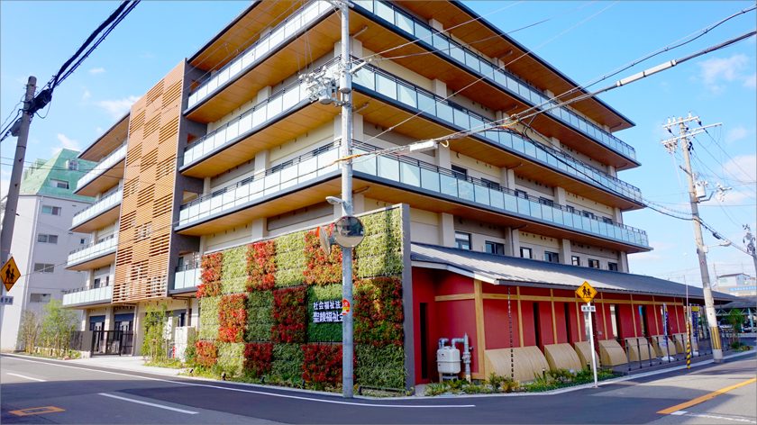 西淀川区特別養護老人ホームの壁面緑化と外構緑化工事の画像