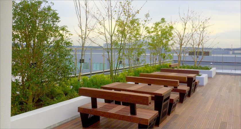 春日井市で新社屋の屋上緑化と外構植栽工事