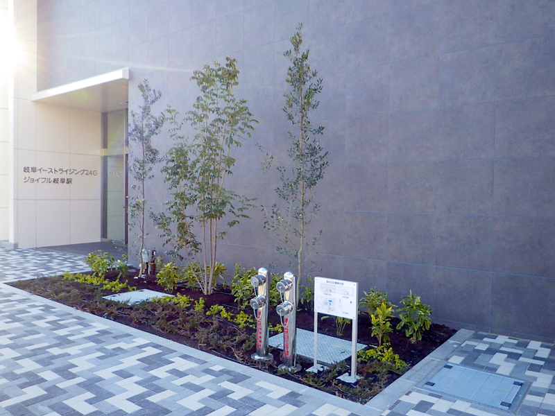 JR岐阜駅東複合施設の屋上緑化と外構植栽工事